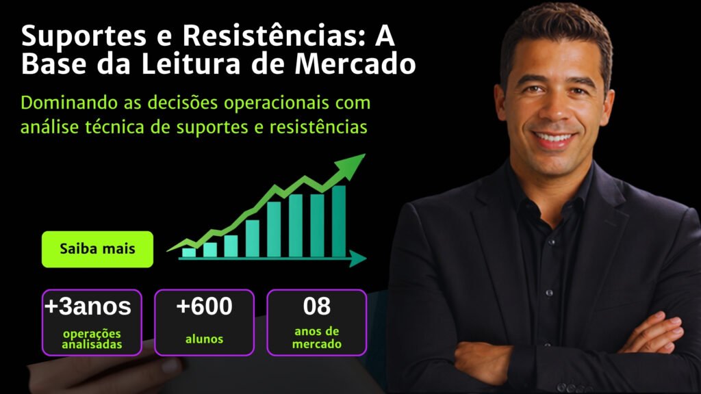Aprenda o que são suportes e resistências, como identificar essas regiões no gráfico, entender rompimentos, falsos rompimentos e inversão de polaridade para melhorar sua leitura de mercado.